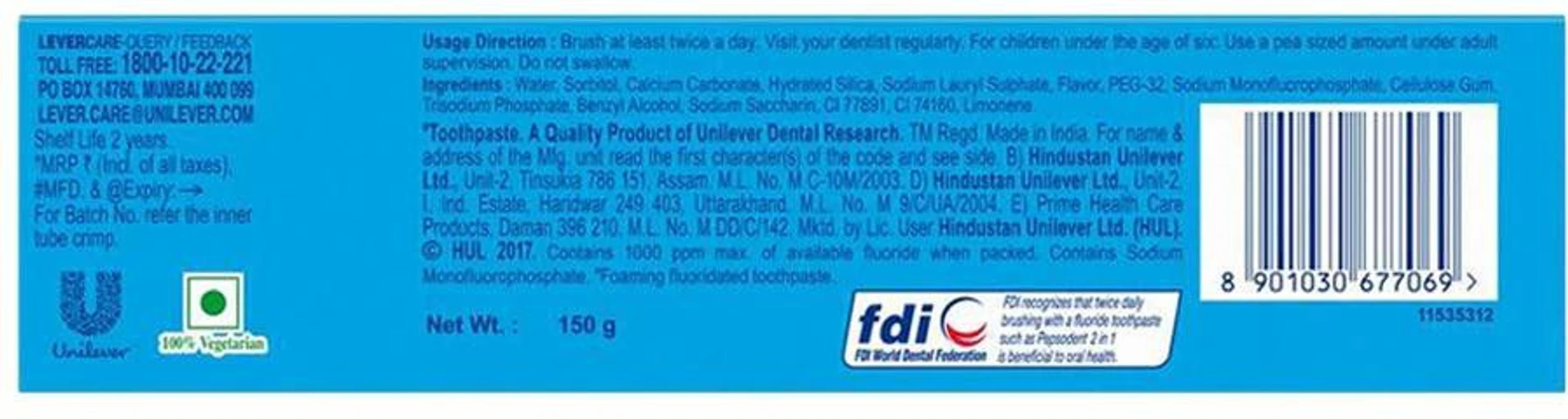 Pepsodent 2In1 Tooth paste 150G