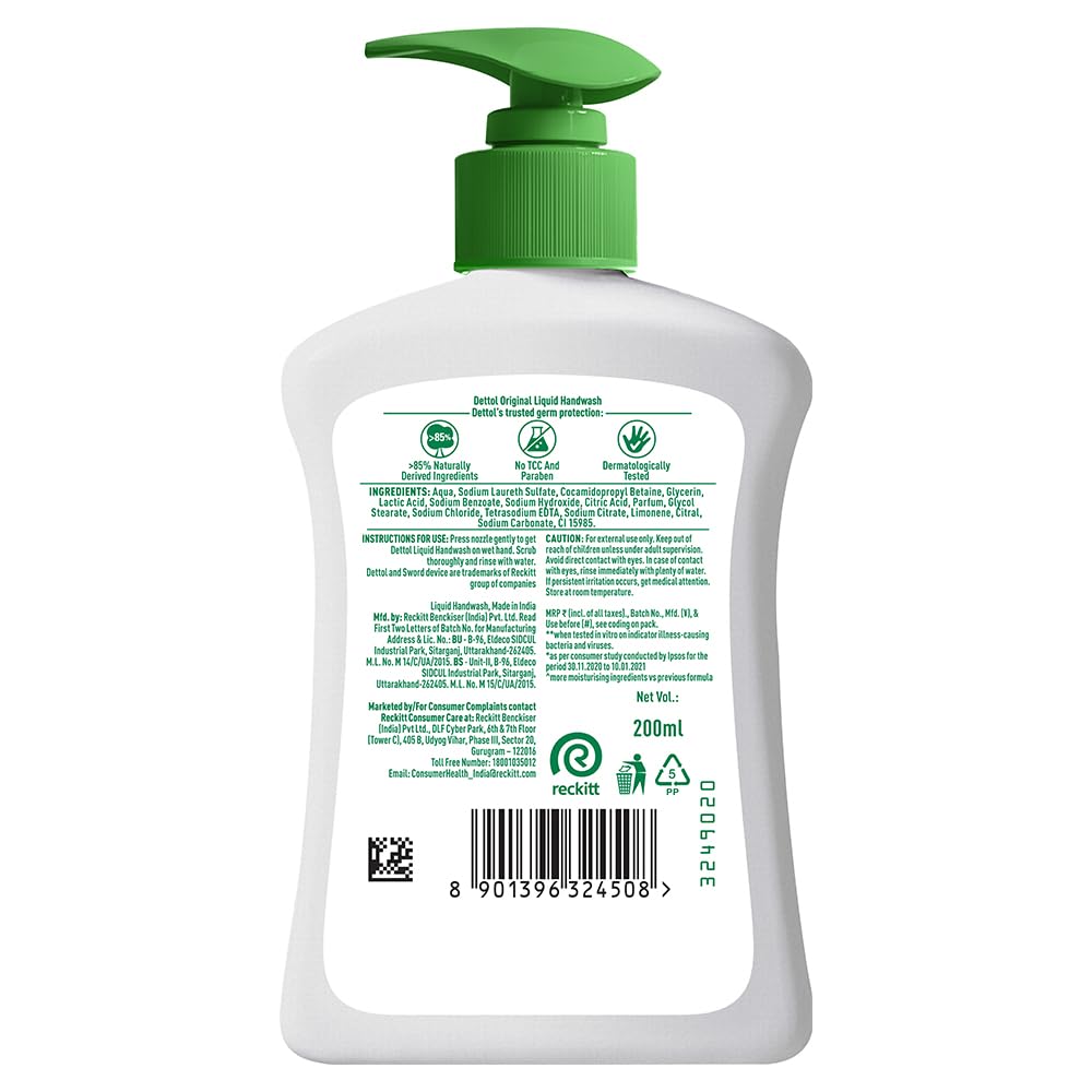Dettol Liquid Handwash Dispenser Bottle Pump 200 Ml Original