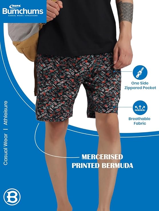 Rupa Bumchums Mercerised Printed Bermuda With Zip 100Cm